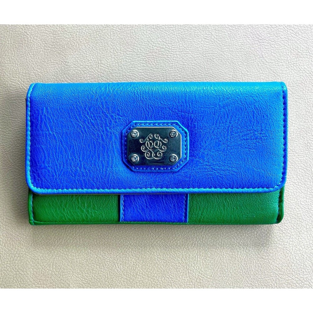 Jessica Simpson Colorblock Wallet Checkbook Clutch Organizer Blue/Green